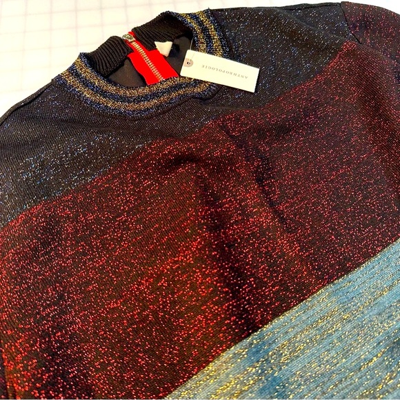 Anthropologie/Moth Lurex Stripe Sweater with Zip Back, NWT!! - Picture 3 of 6